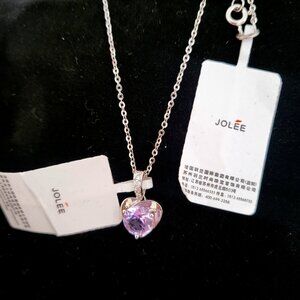 NEW Beautiful chain and pendant set with pastel violet heart-shaped crystals